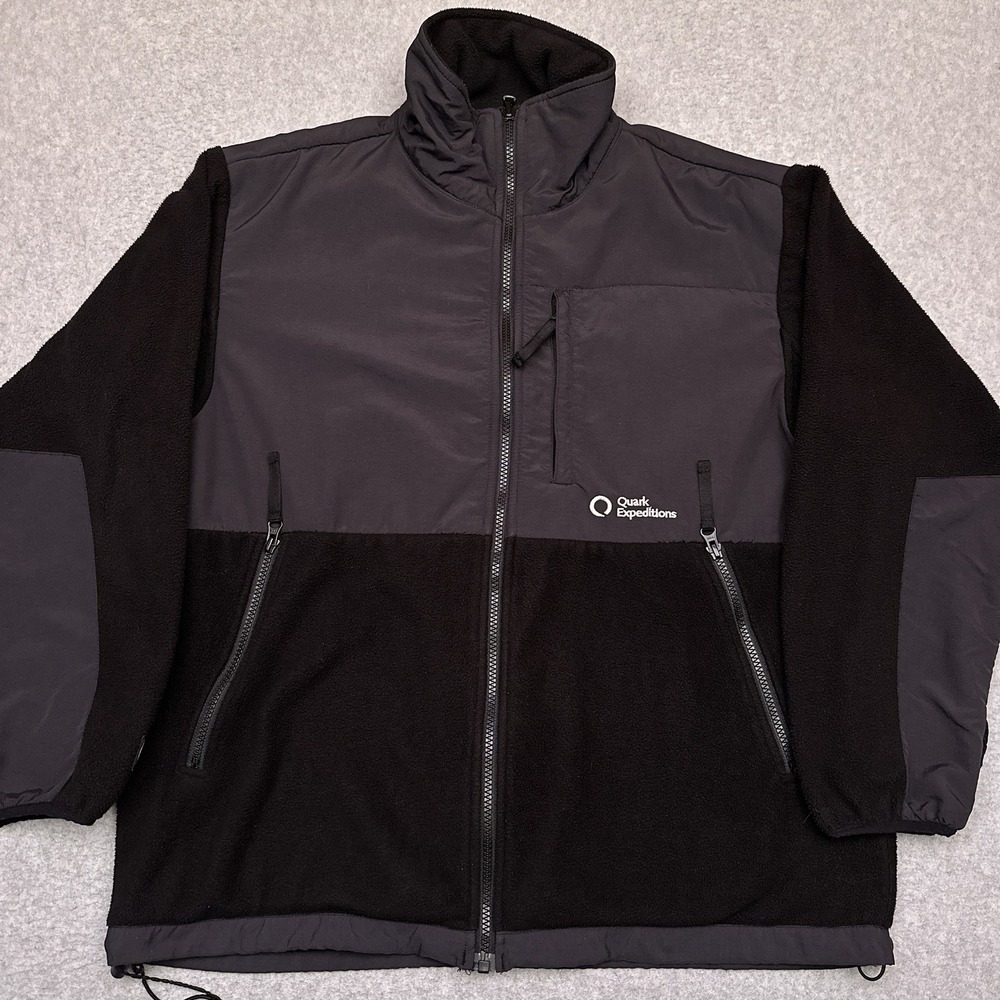 Quark Expeditions Fleece Jacket Mens Medium Black Full Zip Mock Neck Zip Pockets